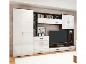 Стенка Коста МДФ (дуб венге/белый глянец) в Барабинске - barabinsk.mebel-nsk.ru | фото